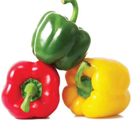 Egyptian bell peppers in red, yellow, and green